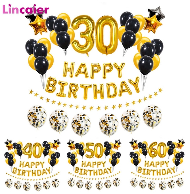 Złote czarne balony z liczbami na przyjęcie urodzinowe - 16, 18, 21, 25, 30, 40, 50, 60 lat - mężczyzna, kobieta - Wianko - 1