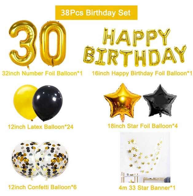 Złote czarne balony z liczbami na przyjęcie urodzinowe - 16, 18, 21, 25, 30, 40, 50, 60 lat - mężczyzna, kobieta - Wianko - 8