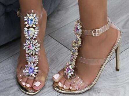 Wysokie obcasy buty sandały Gladiator kolorowe kryształowe sandały na lato z klamrą w stylu boho Plus Size 43 - Wianko - 27