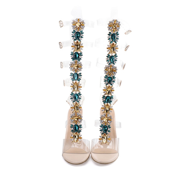 Wysokie obcasy buty sandały Gladiator kolorowe kryształowe sandały na lato z klamrą w stylu boho Plus Size 43 - Wianko - 18