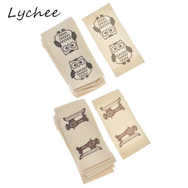 Lychee 10szt. Metki odzieżowe tkane sowy - maszyna do szycia, pranie tkaniny, dekoracja, markery bawełniane - Wianko - 3