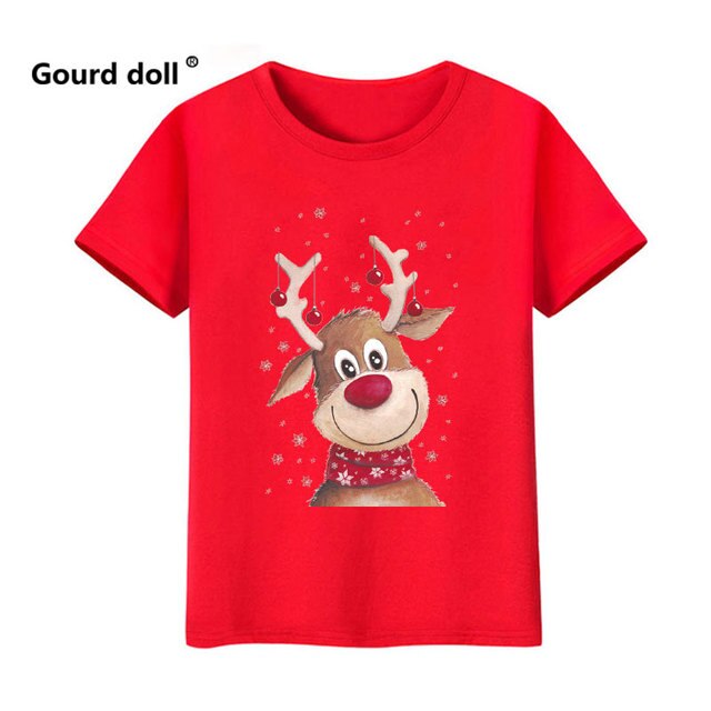 Rodzinne ubrania na Boże Narodzenie - czerwona koszulka krótki rękaw z jeleniami w stylu Harajuku dla mamy, taty, córki, syna i dziecka - Wianko - 5