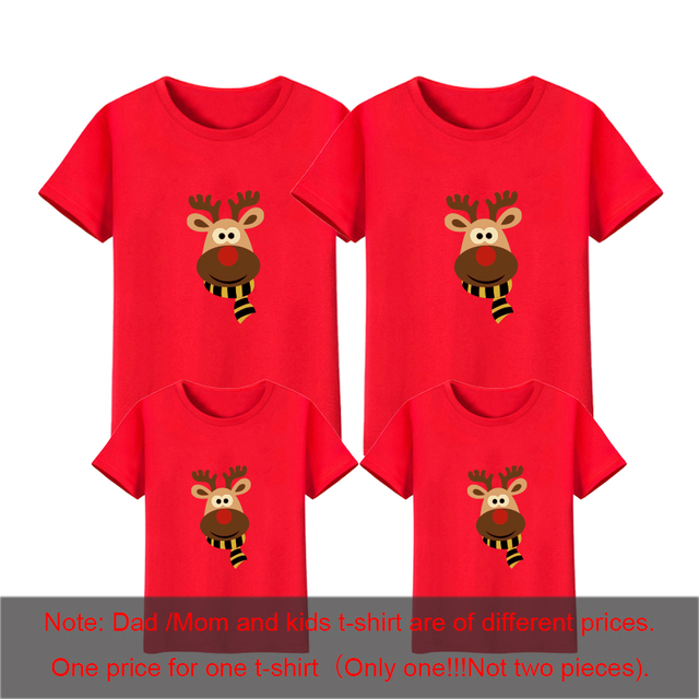 Rodzinne ubrania na Boże Narodzenie - czerwona koszulka krótki rękaw z jeleniami w stylu Harajuku dla mamy, taty, córki, syna i dziecka - Wianko - 4