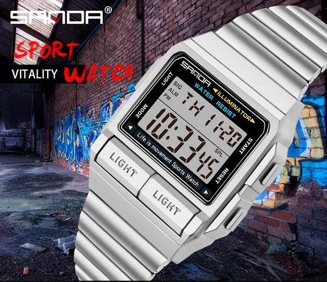 Wodoodporny zegarek męski LED cyfrowy z budzikiem, marka luksusowa - Wianko - 2