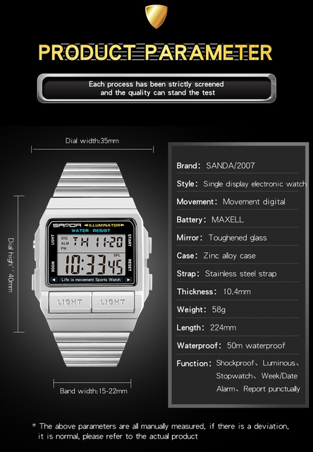 Wodoodporny zegarek męski LED cyfrowy z budzikiem, marka luksusowa - Wianko - 4