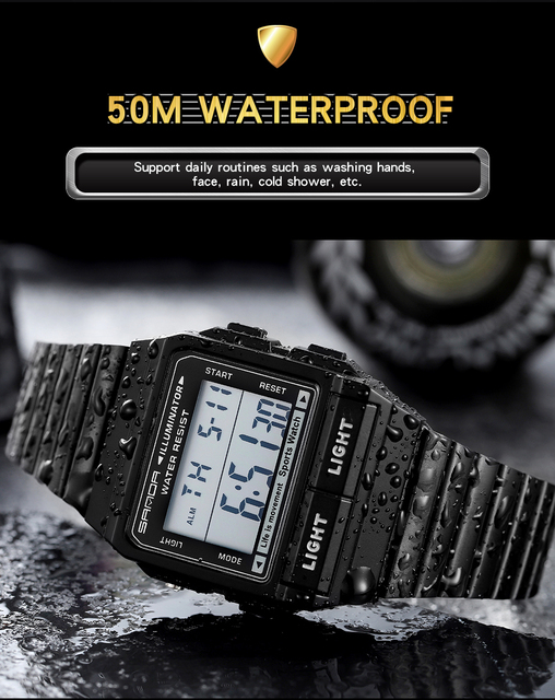 Wodoodporny zegarek męski LED cyfrowy z budzikiem, marka luksusowa - Wianko - 9