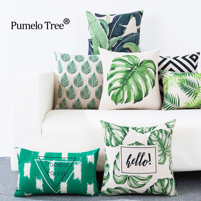 Poszewka na poduszkę z 3D nadrukiem zielonego liścia palmowego - ozdoba sypialni i sofy - Wianko - 3