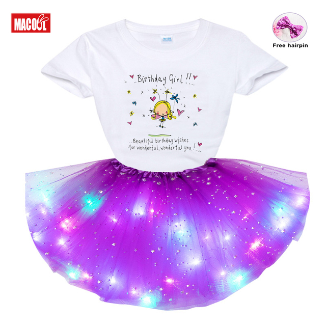 Letnie zestawy ubrań dla dziewczynek 2021: LED-owe T-shirt, sukienka i szpilka (3 sztuki) - Wianko - 4