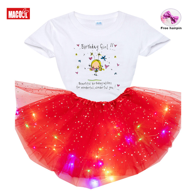 Letnie zestawy ubrań dla dziewczynek 2021: LED-owe T-shirt, sukienka i szpilka (3 sztuki) - Wianko - 5