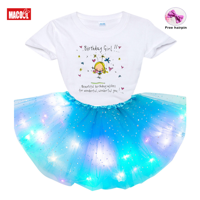 Letnie zestawy ubrań dla dziewczynek 2021: LED-owe T-shirt, sukienka i szpilka (3 sztuki) - Wianko - 6
