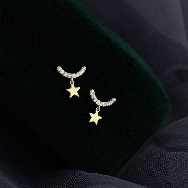Pavé kolczyki koreańskie OBEAR - słodki i romantyczny design z cyrkonią, w kształcie księżyca i gwiazdy - Wianko - 1