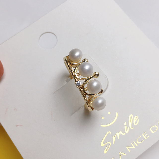 Pierścionek z perłą New Vintage Design 14K złota - korona, wiele prawdziwych naturalnych pereł, pierścionek zaręczynowy dla kobiet, biżuteria - Wianko - 3
