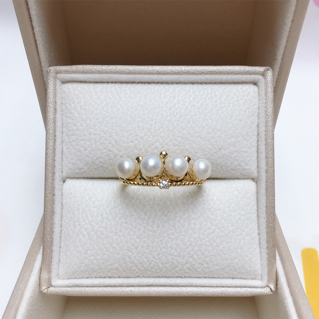 Pierścionek z perłą New Vintage Design 14K złota - korona, wiele prawdziwych naturalnych pereł, pierścionek zaręczynowy dla kobiet, biżuteria - Wianko - 1