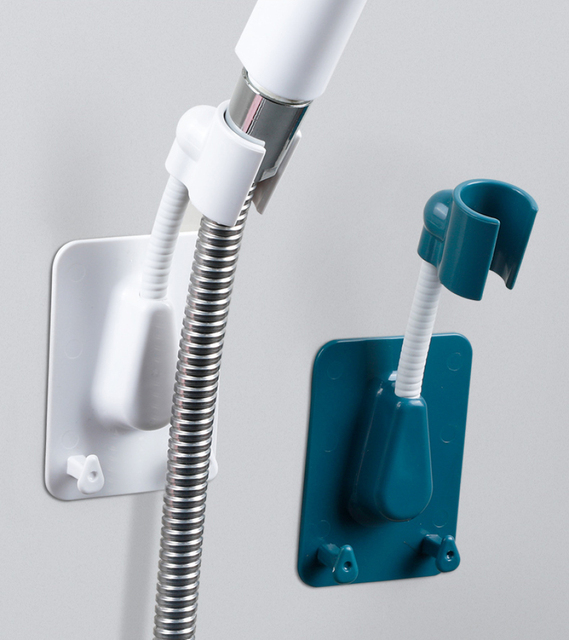 Regulowany uchwyt prysznicowy 360 ° z samoprzylepną słuchawką do montażu ściennego, 2 haczyki do szczoteczek i past do zębów, stojak SPA - Wianko - 9