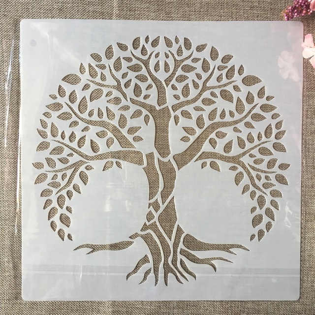 Duże drzewo Mandala DIY - szablony malarskie, kolorowanki, dekoracje - 30x30cm - Wianko - 1