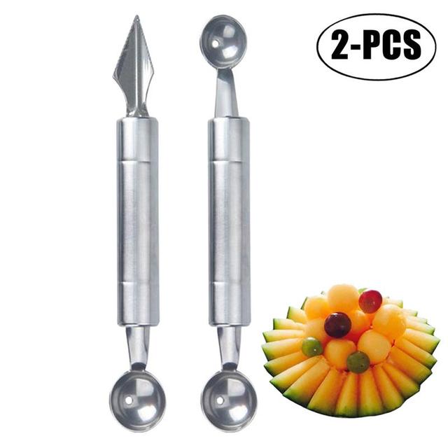 Zestaw 2 sztuk narzędzi do rzeźbienia melonów - nóż Dig Dig Ball i pucharek do lodów DIY Assorted zimne owoce Baller - Wianko - 1