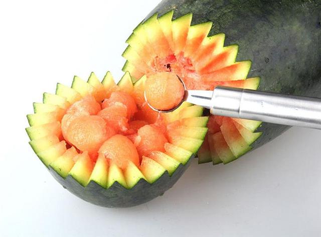 Zestaw 2 sztuk narzędzi do rzeźbienia melonów - nóż Dig Dig Ball i pucharek do lodów DIY Assorted zimne owoce Baller - Wianko - 3