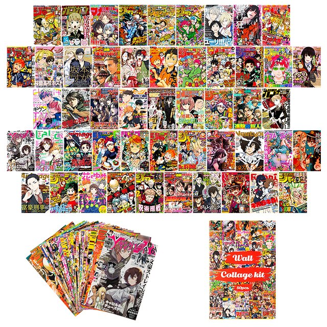 50 sztuk naklejek Anime Magazine - estetyczny kolaż ścienny Manga, jasne kolory, dekoracja do sypialni dla młodych dorosłych - Wianko - 4