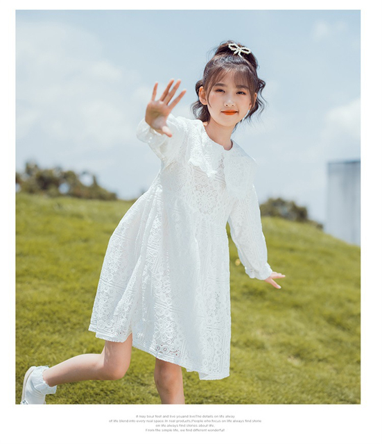 Elegancka wiosenno-jesienna sukienka dla dziewczynek z długim rękawem - biała koronkowa sukienka dla księżniczki - Wianko - 7