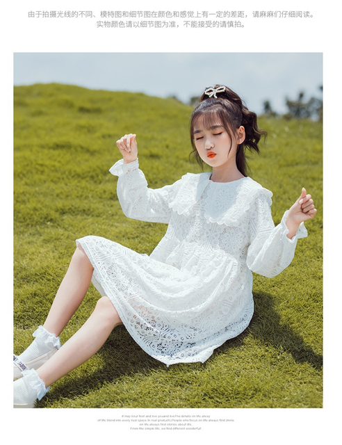 Elegancka wiosenno-jesienna sukienka dla dziewczynek z długim rękawem - biała koronkowa sukienka dla księżniczki - Wianko - 2