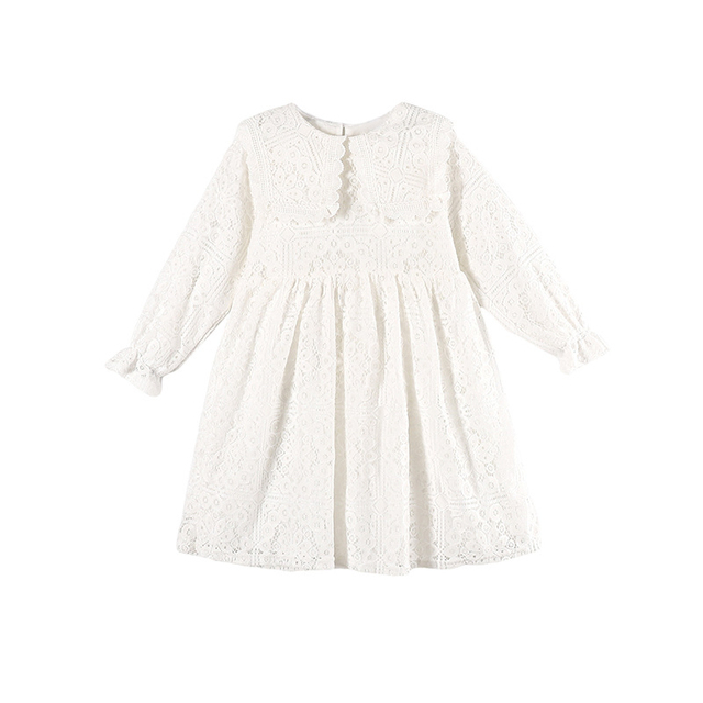 Elegancka wiosenno-jesienna sukienka dla dziewczynek z długim rękawem - biała koronkowa sukienka dla księżniczki - Wianko - 8