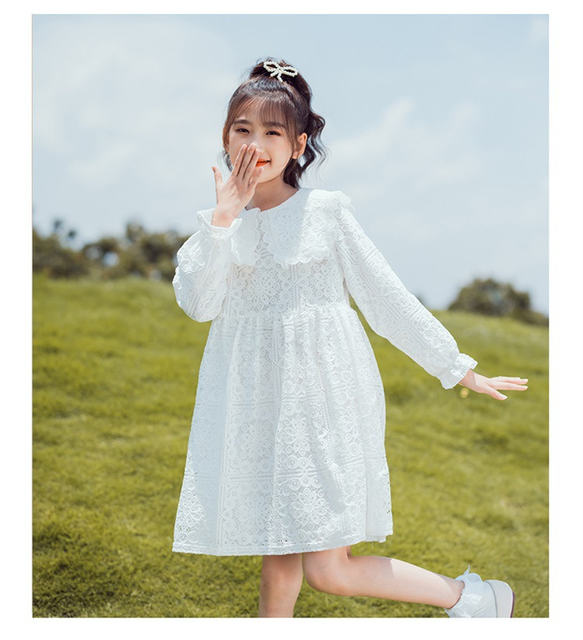 Elegancka wiosenno-jesienna sukienka dla dziewczynek z długim rękawem - biała koronkowa sukienka dla księżniczki - Wianko - 6