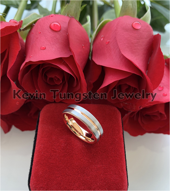 Różowe złoto mężczyźni kobiety 6MM pierścień obrączka wolframowa ze szczotkowanym wykończeniem i środkowym rowkiem - Comfort Fit - Wianko - 3