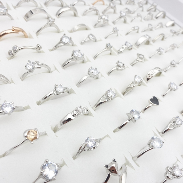Hurtowa sprzedaż 30 sztuk mieszanych stylów kobiecych pierścieni z pięknymi cyrkoniami łączonymi z biżuterią Rhinestone - idealne prezenty na imprezy i zaręczyny - Wianko - 6