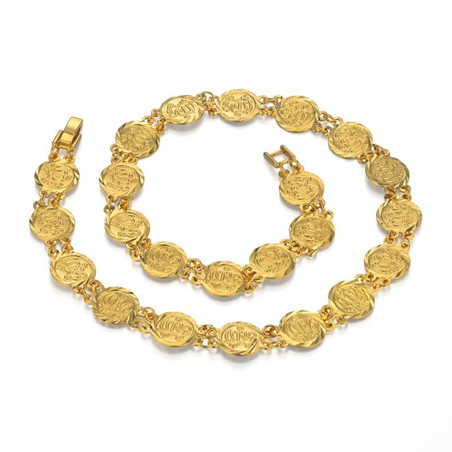 Złote zestawy biżuterii - naszyjnik i kolczyki, inspirowane etniczną modą islamską - Wianko - 17