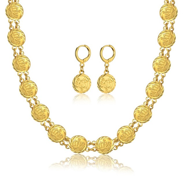 Złote zestawy biżuterii - naszyjnik i kolczyki, inspirowane etniczną modą islamską - Wianko - 16