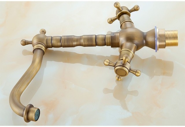 Kran umywalkowy z dwoma uchwytami do łazienki w stylu retro, wykonany z mosiądzu, obrotowy o 360 stopni - BOCHSBC - Wianko - 9