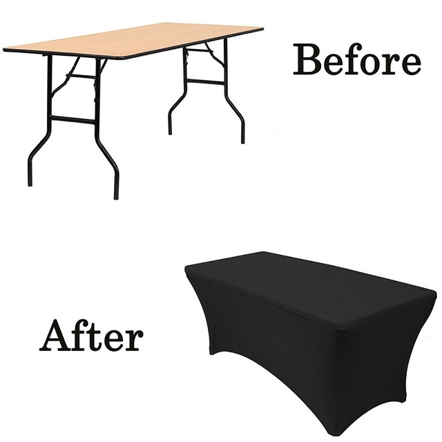 Obrus stretch prostokątny, czarno-biały, elastanowy, do stołu weselnego, na pokrycie stołu w hotelu i w domu - Wianko - 6