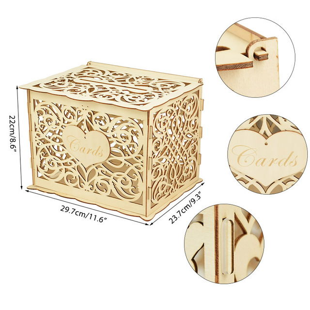 Drewniane pudełko na kartki ślubne - dekoracyjny dodatek DIY dla pary młodej - Wianko - 15