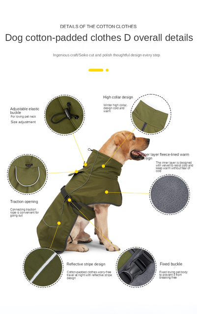 Płaszcz zimowy dla psa - średni, duży, bawełniany, wodoodporny, odblaskowy - Wianko - 3