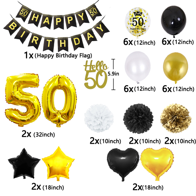 Zestaw 51 czarnych złotych balonów dekoracyjnych na imprezę urodzinową z okazji 50. rocznicy - Wianko - 2