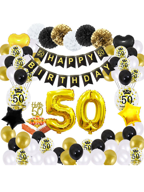 Zestaw 51 czarnych złotych balonów dekoracyjnych na imprezę urodzinową z okazji 50. rocznicy - Wianko - 1