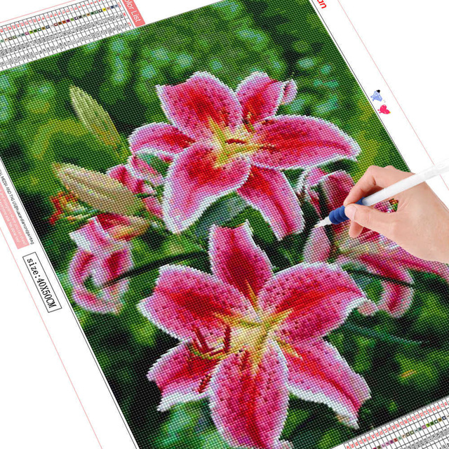 Obraz Diamentowy 5D DIY Orchidea Lilii - haft ręczny, pełny plac, okrągłe diamenty - Dekoracja Domowa, Podarunek - Wianko - 2