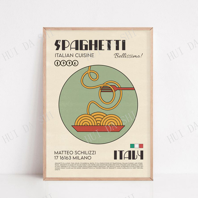 Plakat Spaghetti - nowoczesna dekoracja kuchenna, ilustracja włoskiej sztuki kulinarnej - Wianko - 3