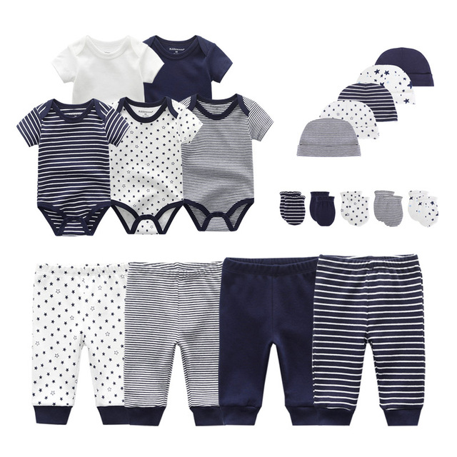 Noworodkowe solidne unisex zestawy ubranek: bawełniane body + spodnie + czapki + rękawiczki z krótkim rękawem - letnie ubranie dziewczynki Ropa bebe - Wianko - 11
