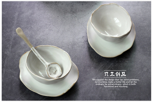 Nordic ceramiczny zestaw stołowy: nieregularna miska do ryżu, talerz sałatkowy, przyprawowy talerz, płaski talerz - dom i hotel - Wianko - 3