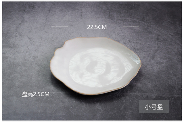 Nordic ceramiczny zestaw stołowy: nieregularna miska do ryżu, talerz sałatkowy, przyprawowy talerz, płaski talerz - dom i hotel - Wianko - 7