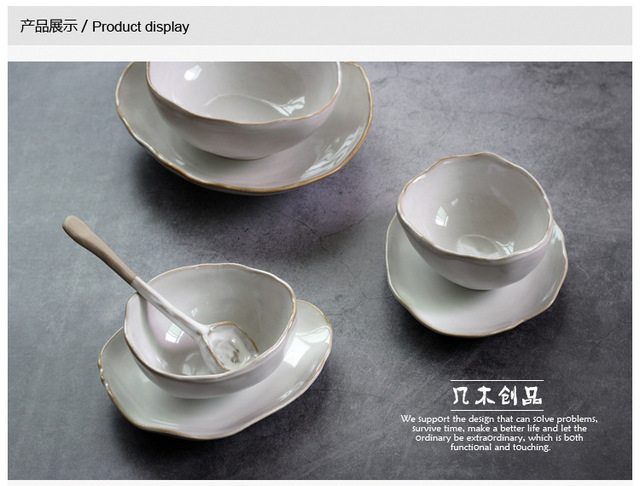 Nordic ceramiczny zestaw stołowy: nieregularna miska do ryżu, talerz sałatkowy, przyprawowy talerz, płaski talerz - dom i hotel - Wianko - 1