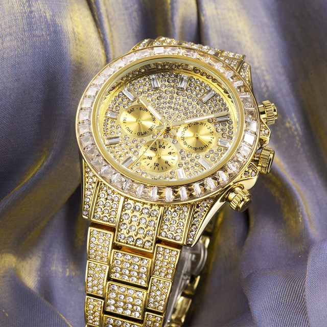 Zegarek męski Hip Hop diamentowy, srebrny, wodoodporny, chronograf, stal nierdzewna, kwarcowy - Wianko - 8