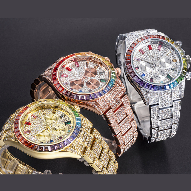 Zegarek męski Hip Hop diamentowy, srebrny, wodoodporny, chronograf, stal nierdzewna, kwarcowy - Wianko - 11