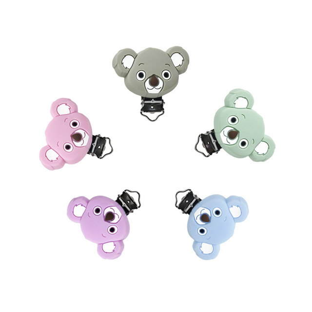 Koala smoczek silikonowy z klipsem + 3 sztuki w cukierkowych kolorach – gryzak dla dziecka ząbkującego i naszyjnik do karmienia ogrodem serce – akcesoria do smoczka - Wianko - 2