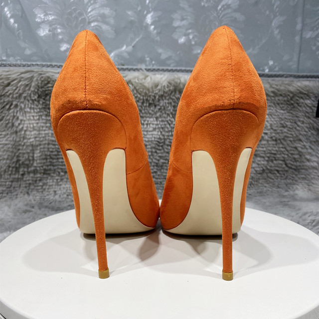 Pomarańczowe damskie buty na słupku z obcasem 12cm, 10cm, 8cm i szpiczastym nosem - duże rozmiary - eleganckie czółenka RM022 - Wianko - 7
