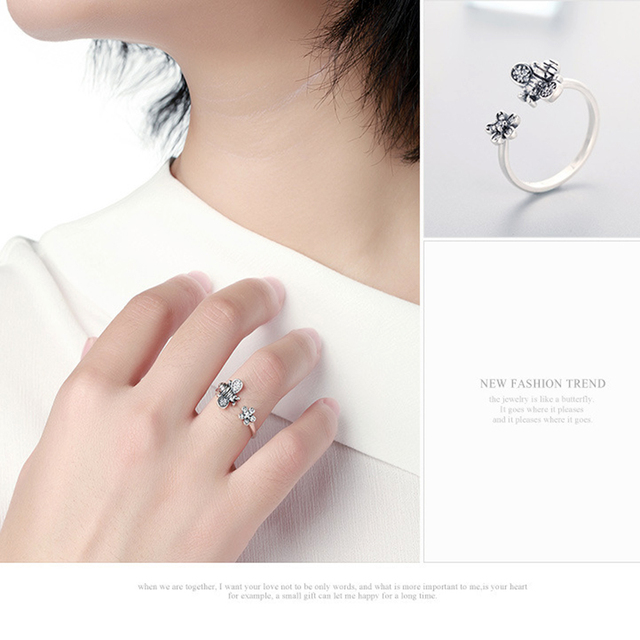 Pierścień regulowany CUTEECO 2019 New Fashion, srebrny, w otwartym starożytnym stylu, w kształcie pszczółki - biżuteria damska na prezent - Wianko - 17