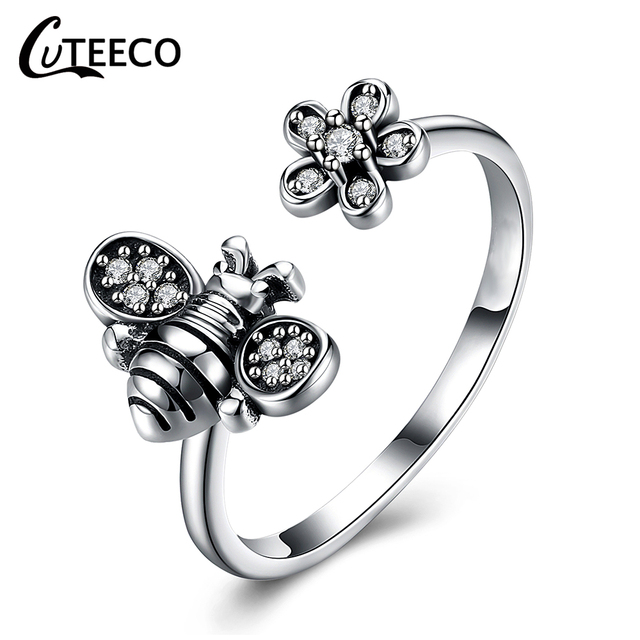 Pierścień regulowany CUTEECO 2019 New Fashion, srebrny, w otwartym starożytnym stylu, w kształcie pszczółki - biżuteria damska na prezent - Wianko - 13