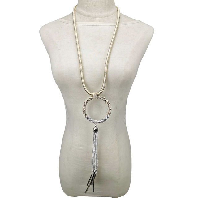 Nowy luksusowy naszyjnik boho z długim łańcuchem - ręcznie robiona biżuteria, kolor srebrny, złoty, z kolorowym wisiorkiem - Wianko - 1