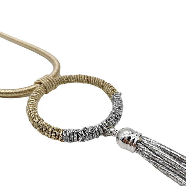 Nowy luksusowy naszyjnik boho z długim łańcuchem - ręcznie robiona biżuteria, kolor srebrny, złoty, z kolorowym wisiorkiem - Wianko - 4